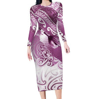 Personalised New Zealand Aotearoa Darts Masters Family Matching Long Sleeve Bodycon Dress and Hawaiian Shirt Maori Art Tattoo with Tribal Dart Symbol Pink LT03 Mom's Dress Pink - Polynesian Pride