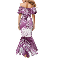 Personalised New Zealand Aotearoa Darts Masters Family Matching Mermaid Dress and Hawaiian Shirt Maori Art Tattoo with Tribal Dart Symbol Pink LT03 - Polynesian Pride