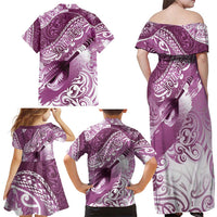 Personalised New Zealand Aotearoa Darts Masters Family Matching Off Shoulder Maxi Dress and Hawaiian Shirt Maori Art Tattoo with Tribal Dart Symbol Pink LT03 - Polynesian Pride