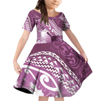 Personalised New Zealand Aotearoa Darts Masters Family Matching Off Shoulder Short Dress and Hawaiian Shirt Maori Art Tattoo with Tribal Dart Symbol Pink LT03 Daughter's Dress Pink - Polynesian Pride
