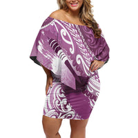 Personalised New Zealand Aotearoa Darts Masters Family Matching Off Shoulder Short Dress and Hawaiian Shirt Maori Art Tattoo with Tribal Dart Symbol Pink LT03 Mom's Dress Pink - Polynesian Pride