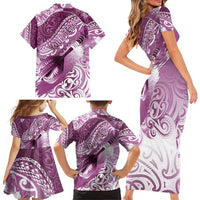 Personalised New Zealand Aotearoa Darts Masters Family Matching Short Sleeve Bodycon Dress and Hawaiian Shirt Maori Art Tattoo with Tribal Dart Symbol Pink LT03 - Polynesian Pride