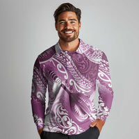 Personalised New Zealand Aotearoa Darts Masters Long Sleeve Polo Shirt Maori Art Tattoo with Tribal Dart Symbol Pink LT03 - Polynesian Pride