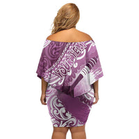 Personalised New Zealand Aotearoa Darts Masters Off Shoulder Short Dress Maori Art Tattoo with Tribal Dart Symbol Pink LT03 - Polynesian Pride