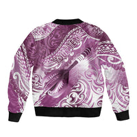 Personalised New Zealand Aotearoa Darts Masters Sleeve Zip Bomber Jacket Maori Art Tattoo with Tribal Dart Symbol Pink LT03 - Polynesian Pride