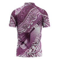Personalised New Zealand Aotearoa Darts Masters Zipper Polo Shirt Maori Art Tattoo with Tribal Dart Symbol Pink LT03 - Polynesian Pride