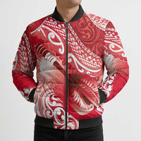 Personalised New Zealand Aotearoa Darts Masters Bomber Puffer Jacket Maori Art Tattoo with Tribal Dart Symbol Red LT03 - Polynesian Pride