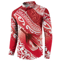 Personalised New Zealand Aotearoa Darts Masters Button Sweatshirt Maori Art Tattoo with Tribal Dart Symbol Red LT03 - Polynesian Pride