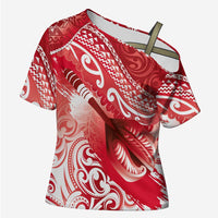 Personalised New Zealand Aotearoa Darts Masters Cross Shoulder Shirt Maori Art Tattoo with Tribal Dart Symbol Red LT03 Female Red - Polynesian Pride