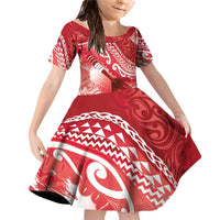Personalised New Zealand Aotearoa Darts Masters Family Matching Off Shoulder Short Dress and Hawaiian Shirt Maori Art Tattoo with Tribal Dart Symbol Red LT03 Daughter's Dress Red - Polynesian Pride