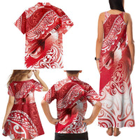 Personalised New Zealand Aotearoa Darts Masters Family Matching Tank Maxi Dress and Hawaiian Shirt Maori Art Tattoo with Tribal Dart Symbol Red LT03 - Polynesian Pride