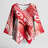 Personalised New Zealand Aotearoa Darts Masters Kimono Sleeve Blouse Maori Art Tattoo with Tribal Dart Symbol Red LT03 Female Red - Polynesian Pride