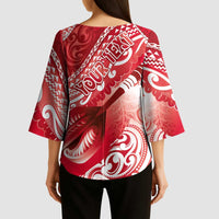Personalised New Zealand Aotearoa Darts Masters Kimono Sleeve Blouse Maori Art Tattoo with Tribal Dart Symbol Red LT03 - Polynesian Pride