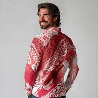 Personalised New Zealand Aotearoa Darts Masters Long Sleeve Polo Shirt Maori Art Tattoo with Tribal Dart Symbol Red LT03 - Polynesian Pride
