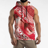 Personalised New Zealand Aotearoa Darts Masters Sleeveless Hoodie Maori Art Tattoo with Tribal Dart Symbol Red LT03 - Polynesian Pride