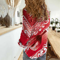 Personalised New Zealand Aotearoa Darts Masters Women Casual Shirt Maori Art Tattoo with Tribal Dart Symbol Red - Polynesian Pride