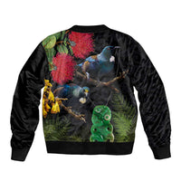 New Zealand Tui Bomber Jacket Guardians of the Hei Tiki - Maori Art and Plants LT03 - Polynesian Pride