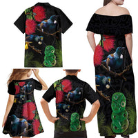 New Zealand Tui Family Matching Off Shoulder Maxi Dress and Hawaiian Shirt Guardians of the Hei Tiki - Maori Art and Plants LT03 - Polynesian Pride