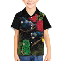New Zealand Tui Family Matching Off Shoulder Maxi Dress and Hawaiian Shirt Guardians of the Hei Tiki - Maori Art and Plants LT03 Son's Shirt Black - Polynesian Pride