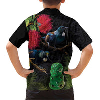 New Zealand Tui Family Matching Short Sleeve Bodycon Dress and Hawaiian Shirt Guardians of the Hei Tiki - Maori Art and Plants LT03 - Polynesian Pride