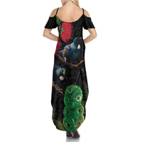 New Zealand Tui Family Matching Summer Maxi Dress and Hawaiian Shirt Guardians of the Hei Tiki - Maori Art and Plants LT03 - Polynesian Pride