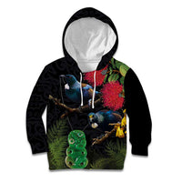 New Zealand Tui Kid Hoodie Guardians of the Hei Tiki - Maori Art and Plants LT03 Hoodie Black - Polynesian Pride