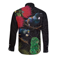 New Zealand Tui Long Sleeve Button Shirt Guardians of the Hei Tiki - Maori Art and Plants LT03 - Polynesian Pride