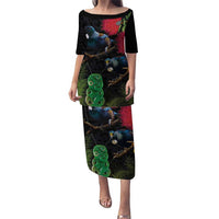 New Zealand Tui Puletasi Guardians of the Hei Tiki - Maori Art and Plants LT03 Long Dress Black - Polynesian Pride