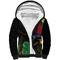 New Zealand Tui Sherpa Hoodie Guardians of the Hei Tiki - Maori Art and Plants LT03 Unisex Black - Polynesian Pride