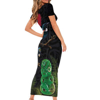 New Zealand Tui Short Sleeve Bodycon Dress Guardians of the Hei Tiki - Maori Art and Plants LT03 - Polynesian Pride