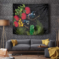 New Zealand Tui Tapestry Guardians of the Hei Tiki - Maori Art and Plants LT03 Black - Polynesian Pride