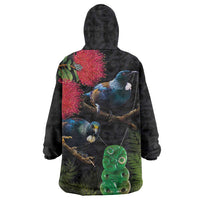 New Zealand Tui Wearable Blanket Hoodie Guardians of the Hei Tiki - Maori Art and Plants LT03 - Polynesian Pride