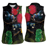 New Zealand Tui Women Sleeveless Polo Shirt Guardians of the Hei Tiki - Maori Art and Plants LT03 - Polynesian Pride