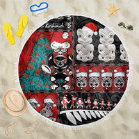 New Zealand Christmas Beach Blanket Maori Christmas Spirit - Meri Kirihimete LT03 One Size 150cm Black - Polynesian Pride