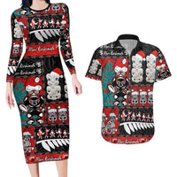 New Zealand Christmas Couples Matching Long Sleeve Bodycon Dress and Hawaiian Shirt Maori Christmas Spirit - Meri Kirihimete LT03 Black - Polynesian Pride