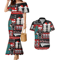 New Zealand Christmas Couples Matching Mermaid Dress and Hawaiian Shirt Maori Christmas Spirit - Meri Kirihimete LT03 Black - Polynesian Pride