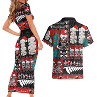 New Zealand Christmas Couples Matching Short Sleeve Bodycon Dress and Hawaiian Shirt Maori Christmas Spirit - Meri Kirihimete LT03 - Polynesian Pride