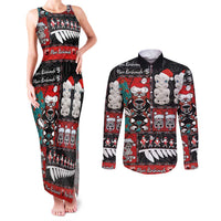 New Zealand Christmas Couples Matching Tank Maxi Dress and Long Sleeve Button Shirt Maori Christmas Spirit - Meri Kirihimete LT03 Black - Polynesian Pride