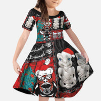 New Zealand Christmas Family Matching Summer Maxi Dress and Hawaiian Shirt Maori Christmas Spirit - Meri Kirihimete LT03 Daughter's Dress Black - Polynesian Pride