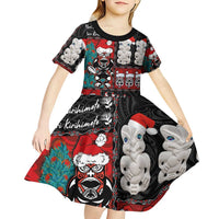 New Zealand Christmas Kid Short Sleeve Dress Maori Christmas Spirit - Meri Kirihimete LT03 - Polynesian Pride