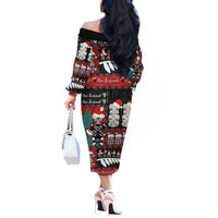 New Zealand Christmas Off The Shoulder Long Sleeve Dress Maori Christmas Spirit - Meri Kirihimete LT03 - Polynesian Pride
