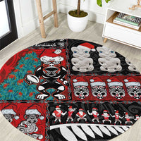 New Zealand Christmas Round Carpet Maori Christmas Spirit - Meri Kirihimete LT03 Black - Polynesian Pride