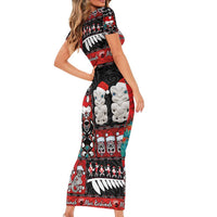 New Zealand Christmas Short Sleeve Bodycon Dress Maori Christmas Spirit - Meri Kirihimete LT03 - Polynesian Pride