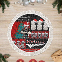 New Zealand Christmas Tree Skirt Maori Christmas Spirit - Meri Kirihimete LT03 Fringed Black - Polynesian Pride
