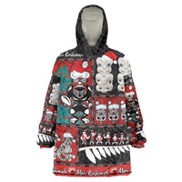 New Zealand Christmas Wearable Blanket Hoodie Maori Christmas Spirit - Meri Kirihimete LT03 One Size Black - Polynesian Pride