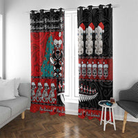 New Zealand Christmas Window Curtain Maori Christmas Spirit - Meri Kirihimete LT03 With Grommets Black - Polynesian Pride