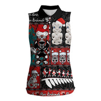 New Zealand Christmas Women Sleeveless Polo Shirt Maori Christmas Spirit - Meri Kirihimete LT03 Female Black - Polynesian Pride