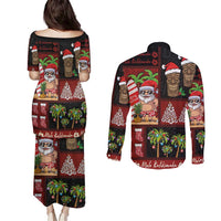 Hawaiian Christmas Couples Matching Puletasi and Long Sleeve Button Shirt - Mele Kalikimaka Island Holiday Vibes - Black Red LT03 - Polynesian Pride