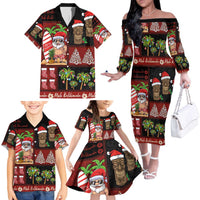 Hawaiian Christmas Family Matching Off The Shoulder Long Sleeve Dress and Hawaiian Shirt - Mele Kalikimaka Island Holiday Vibes - Black Red LT03 - Polynesian Pride