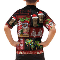 Hawaiian Christmas Family Matching Off Shoulder Maxi Dress and Hawaiian Shirt - Mele Kalikimaka Island Holiday Vibes - Black Red LT03 - Polynesian Pride
